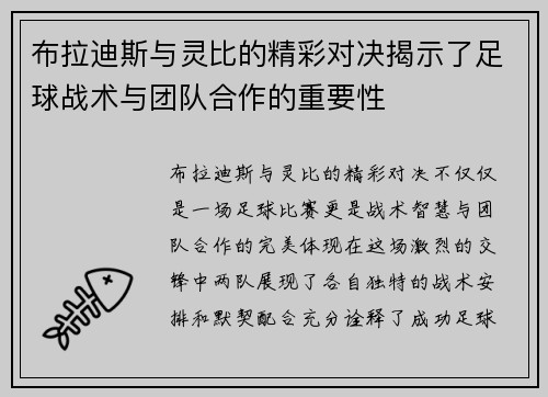 布拉迪斯与灵比的精彩对决揭示了足球战术与团队合作的重要性
